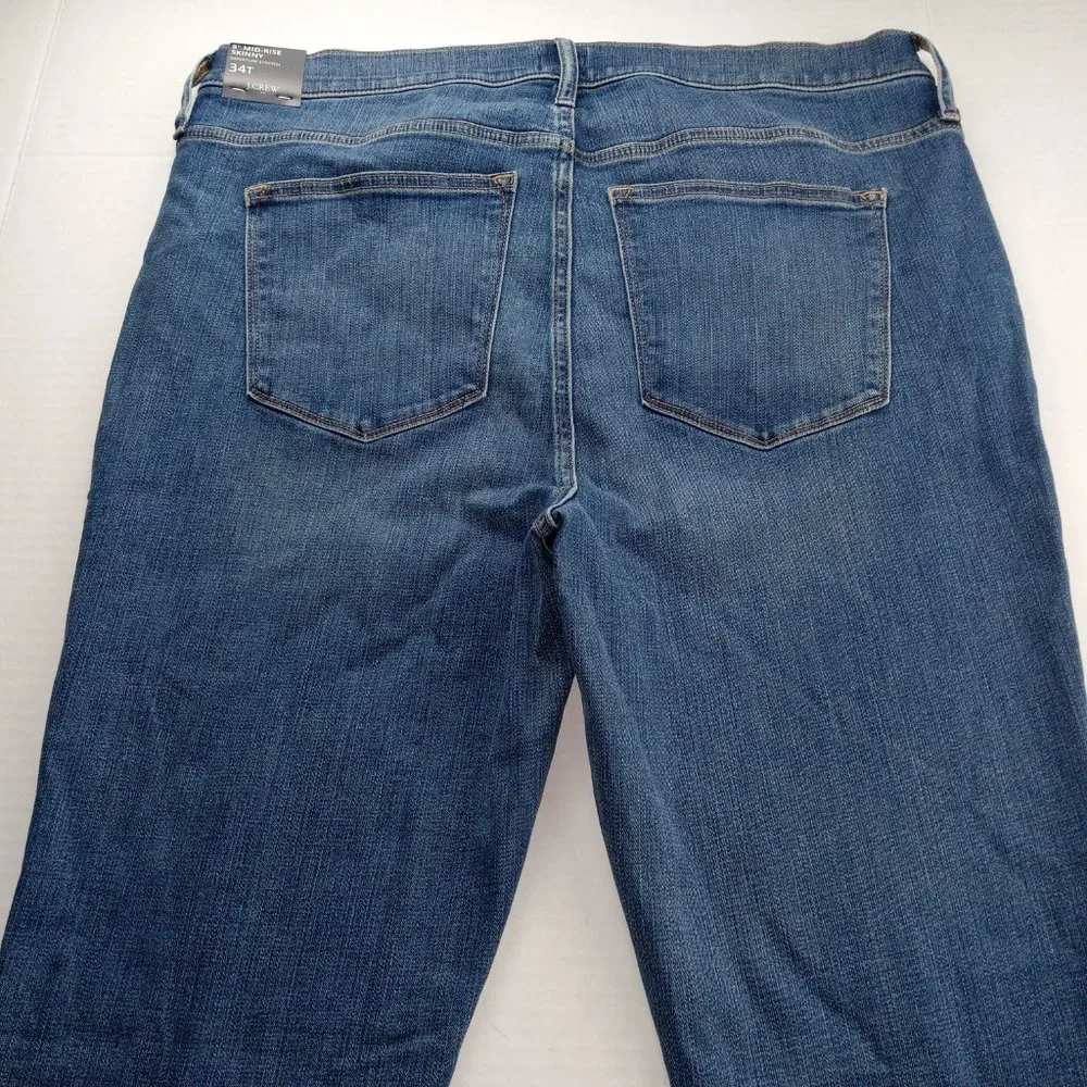 J. Crew Women's Mid Rise Skinny Jeans Size 34 Tall Medium Wash Signature Stretch
